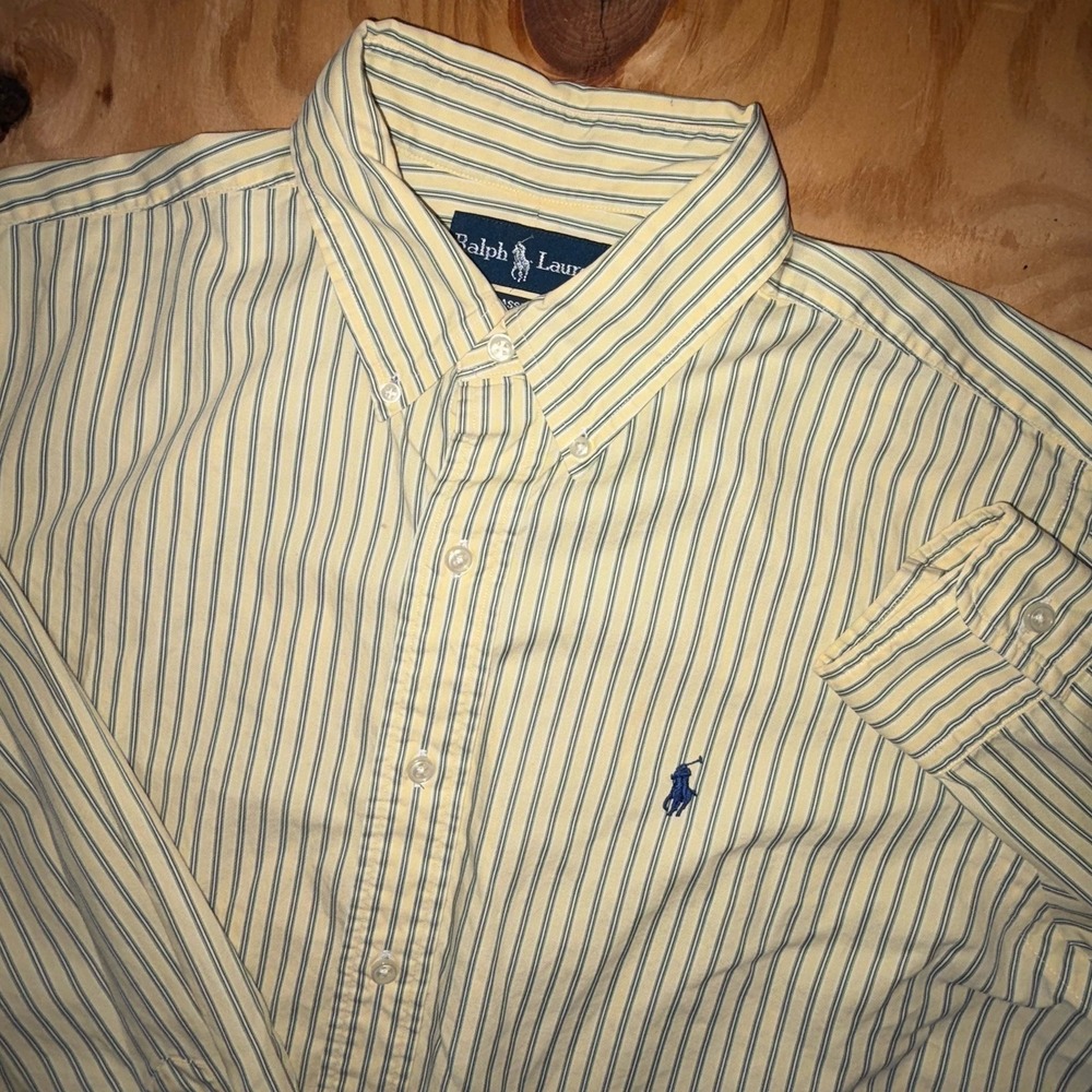Polo Ralph Lauren Yellow Striped Button Down Mens Large Long Sleeve Classic Fit